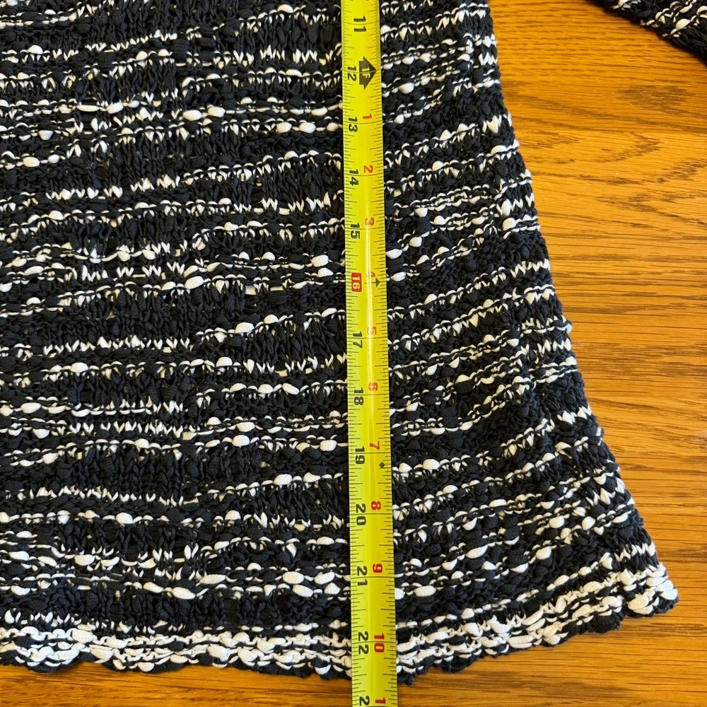 Eileen Fisher Nubbly Cotton Tape Wave Loose Knit Sweater Black and White size XS